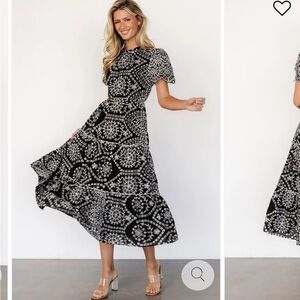 Baltic Born mirabel Black White eyelet embroidered pockets tiered Floral Dress